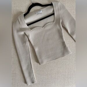 Aritzia Cream Ribbed Long Sleeve Top